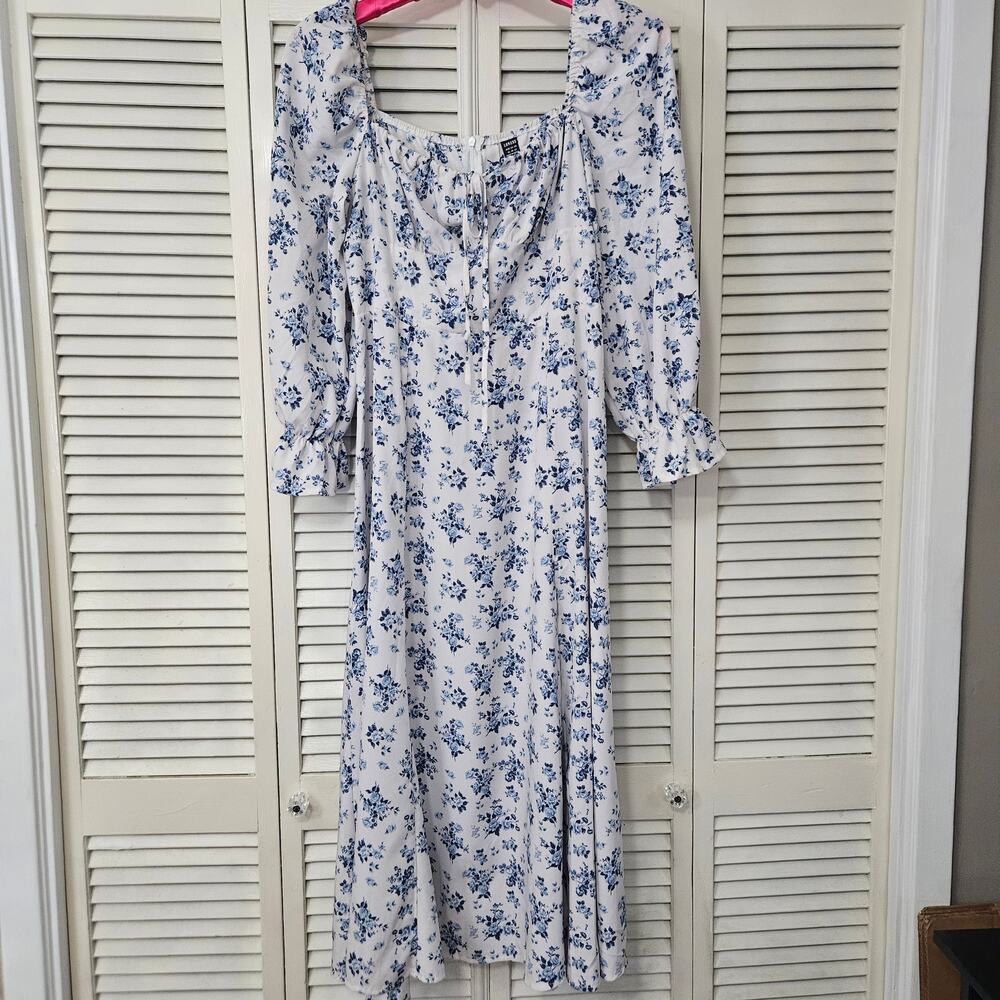 Loness Blue Floral Cottagecore Milkmaid Maxi Dress Women's US 12 XL Coquette
